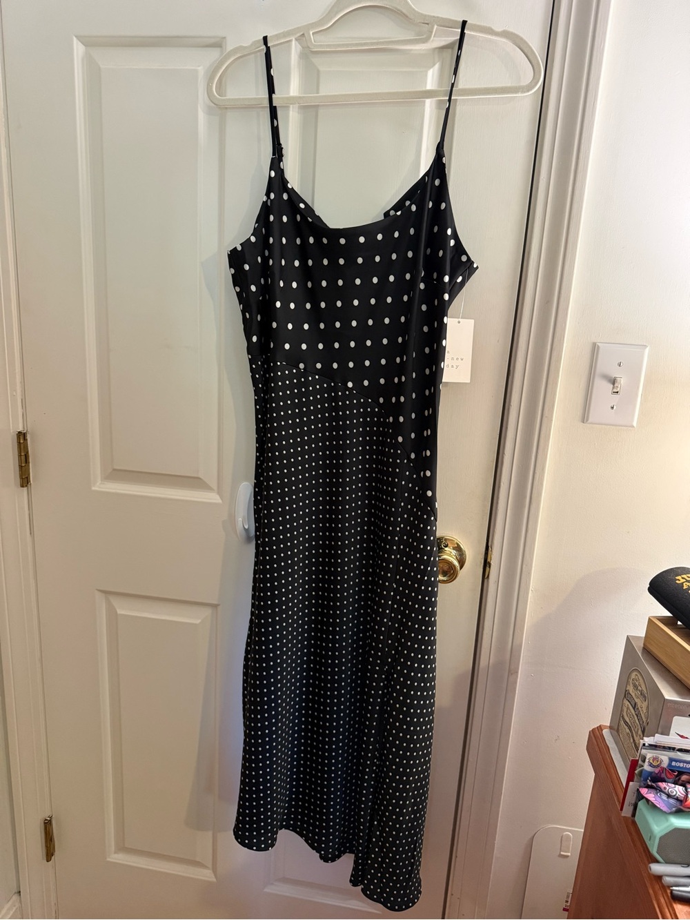 NWT Black and White Polka Dot Maxi Slip Dress